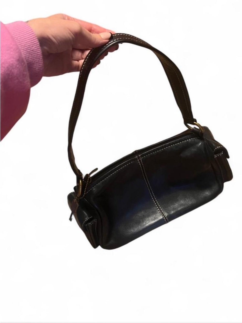 Vintage FOSSIL Black Leather Baguette Shoulder Bag 🖤